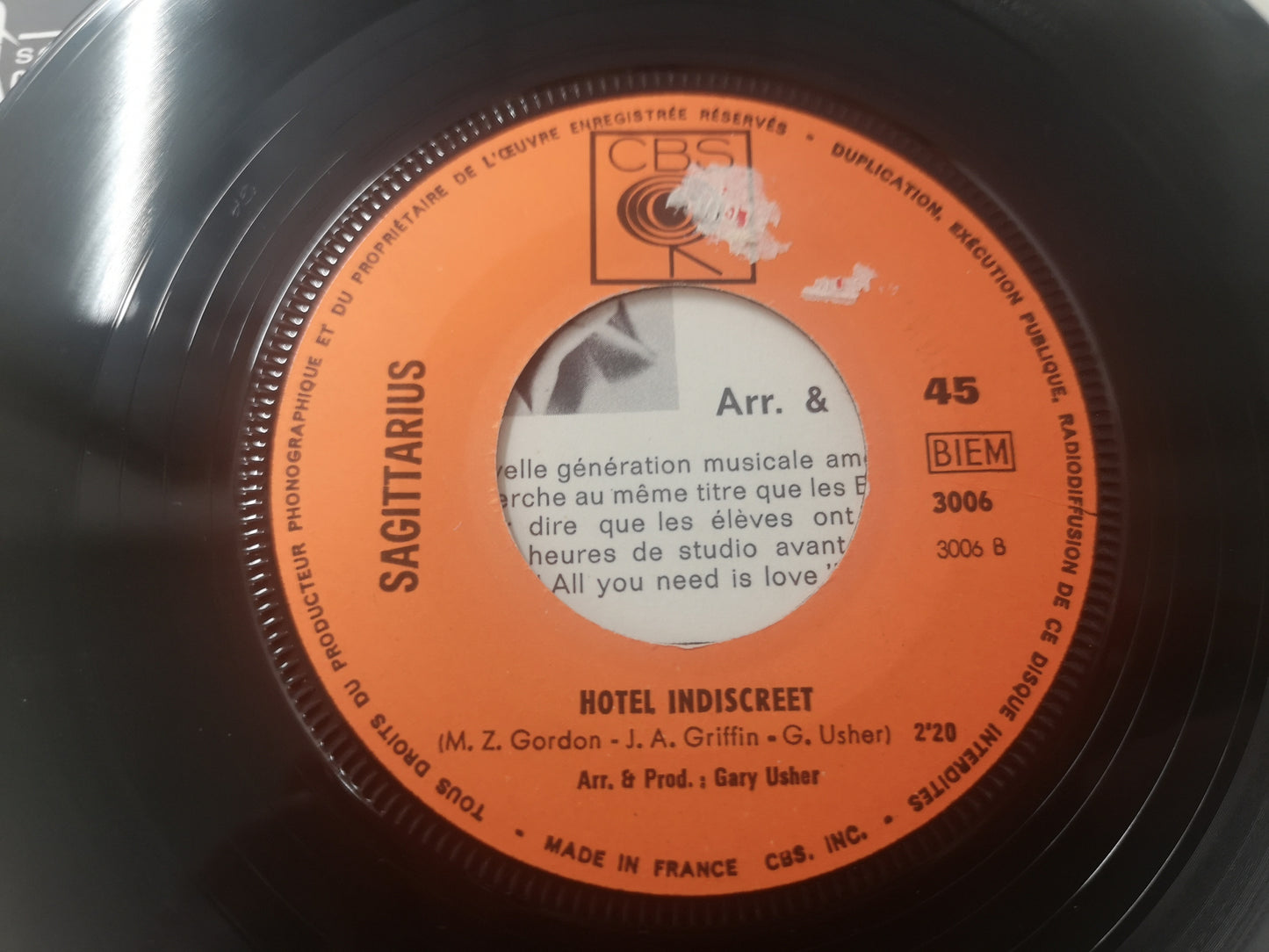 Sagittarius "My World Fell Down" Orig France 1967 VG+/VG+ (7" Single)