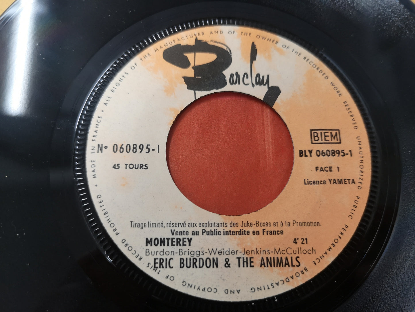 Eric Burdon & The Animals "Monterey" Orig France 1967 M-/M- (7" Single)