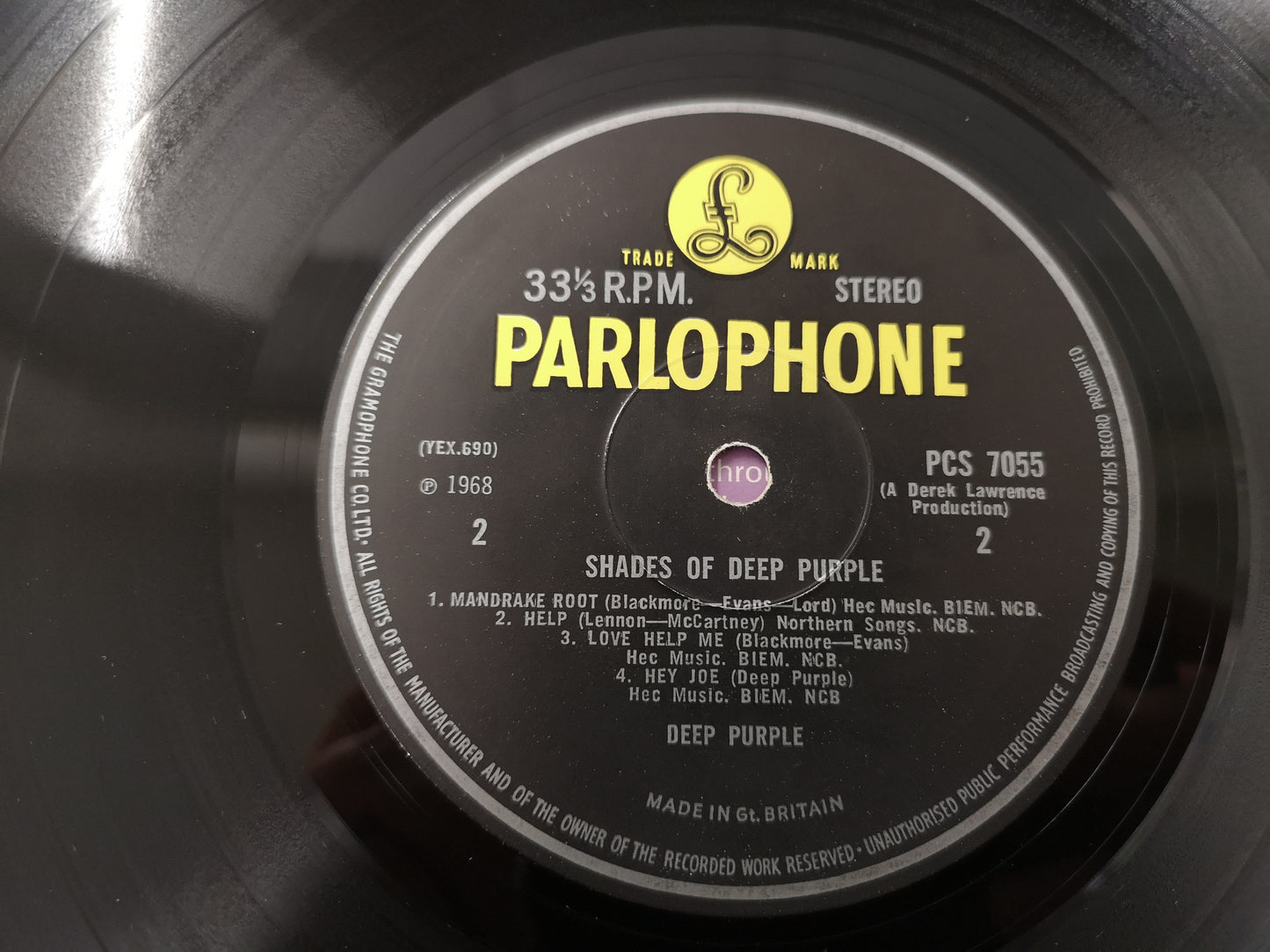 Deep Purple "Shades of Deep Purple" Orig UK Stereo 1968 VG++/VG++ (Y/B Label)