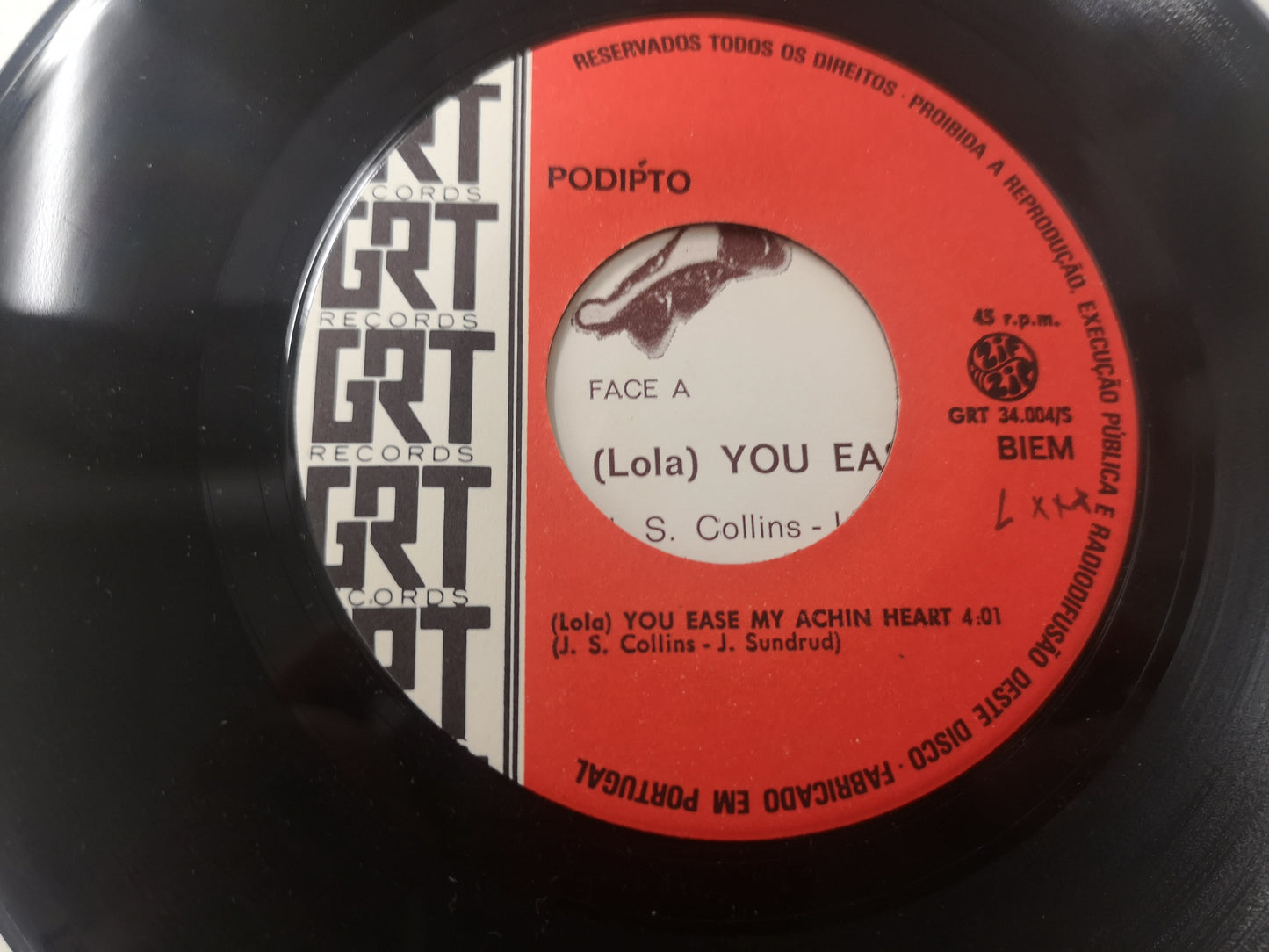 Podipto "(Lola) You Ease My Achin' Heart" Orig Portugal 1970 VG++/VG++ (7" Single)