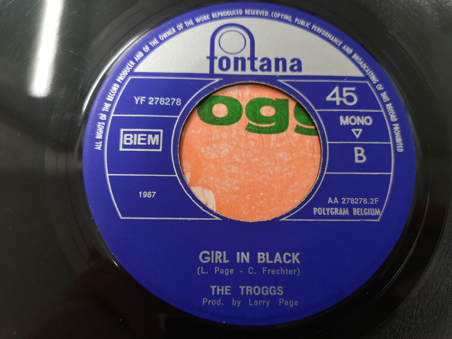 Troggs "Night of The Long Grass" Orig Belgium 1967 EX/VG (7" Single)