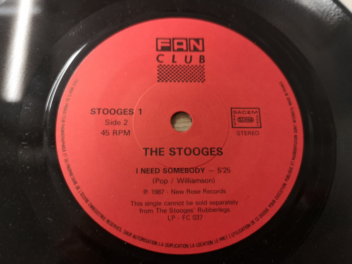 Stooges "Gimmie Danger" Orig France 1987 M- (7" Single)