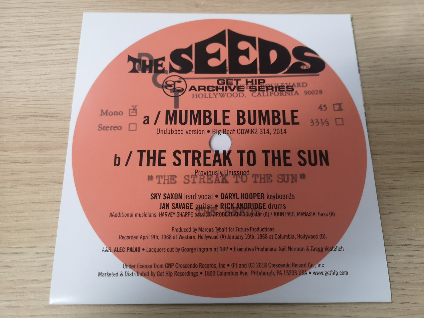 Seeds "Mumble and Bumble" Mint/Neuf US 2014 (7" Single)
