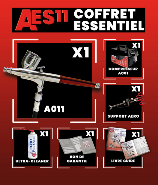 AES11 Coffret Essentiel (Aérographe, Compresseur et Accessoires) - PRINCE AUGUST