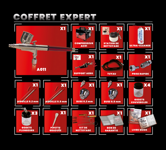 AX11 - Coffret Expert (Aerographe A011, Compresseur et Accessoires) - PRINCE AUGUST