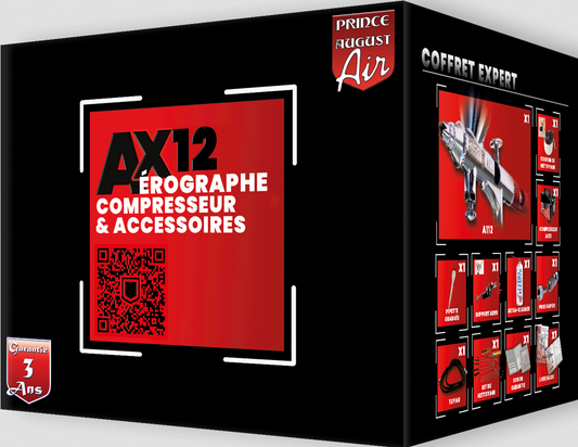 AX12 - Coffret Expert (Aerographe A112, Compresseur et Accessoires) - PRINCE AUGUST
