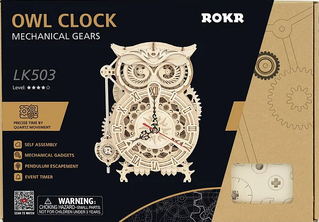 Owl Clock / Horloge Hibou (à pile) - Mechanical Gear - Puzzle 3D Bois –  bassin-maquette