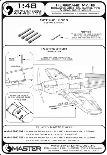 Hawker Hurricane Mk.IIb - Browning .303 cal barrel tips & bead sight mount - MASTER MODEL AM-48-172