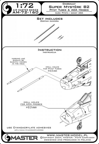 Dassault Super Mystère B2 - Pitot Tubes & Angle Of Attack probes - MASTER MODEL AM-72-160