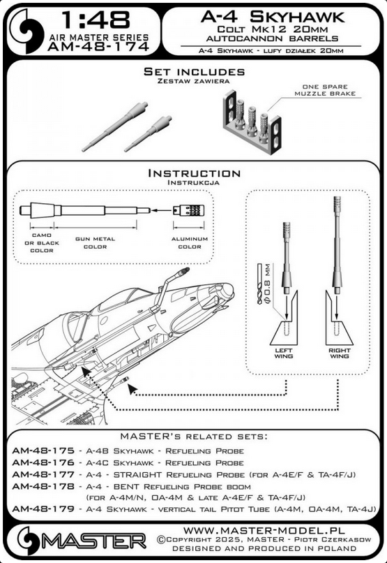 A-4 Skyhawk - Colt Mk12 20mm autocannon barrels - MASTER MODEL AM-48-174