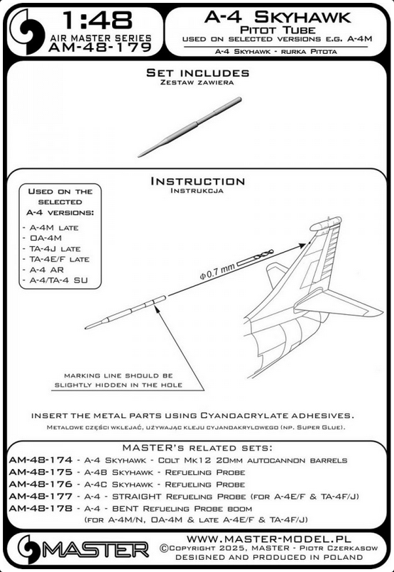 A-4 Skyhawk - vertical stabilizer Pitot Tube - MASTER MODEL AM-48-179