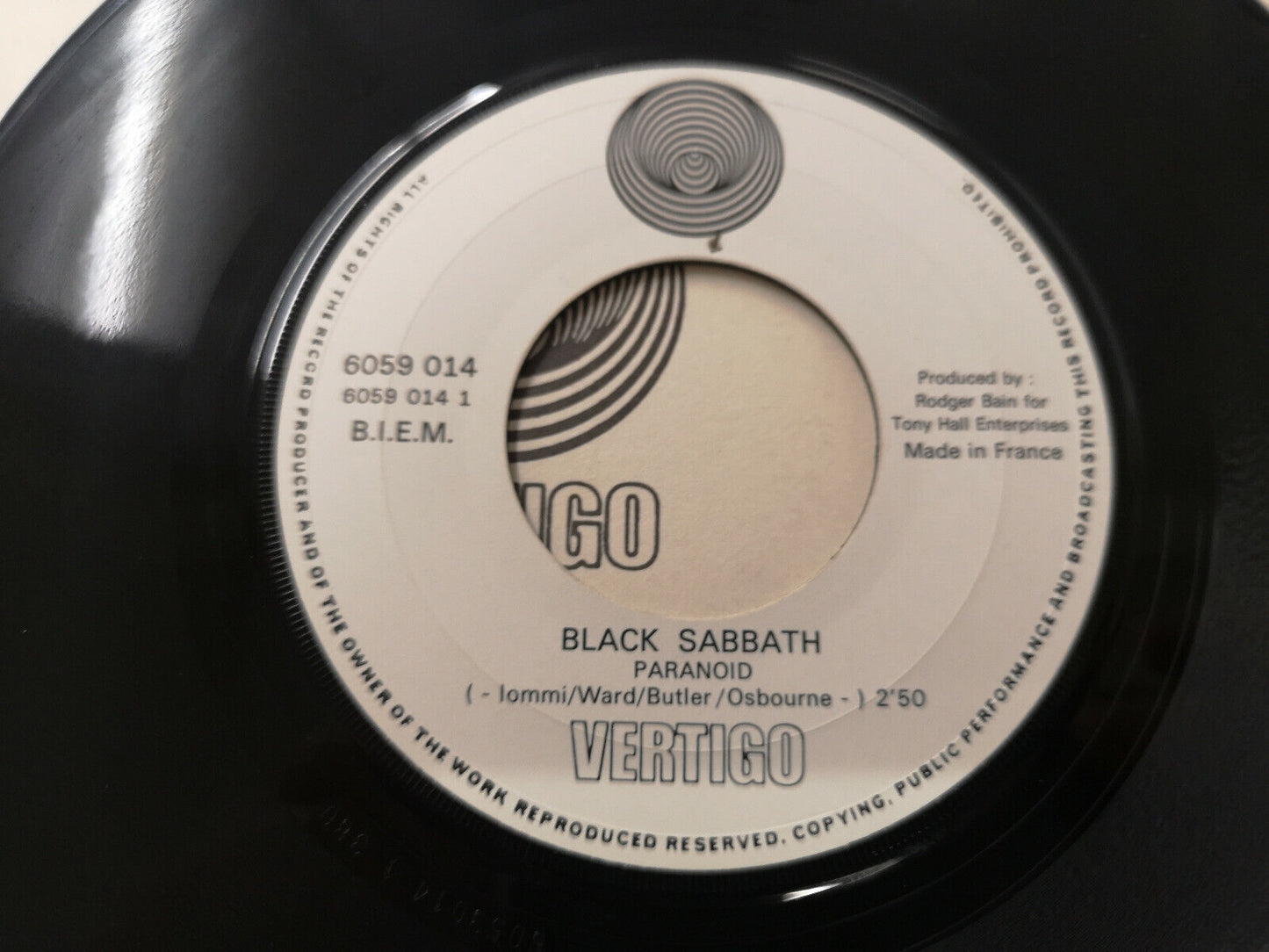 Black Sabbath "Paranoid" Orig France 1970 EX/EX (7" Single)