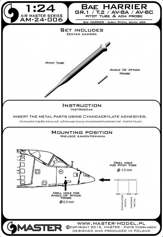 Harrier GR.1 / T.2 / AV-8A / AV-8C - Pitot Tube & Angle Of Attack Probe - MASTER MODEL 24-006