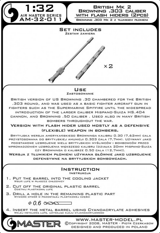 British Mk 2 Browning .303 Caliber with Flash Hiders (2pcs) - MASTER MODEL 32-011