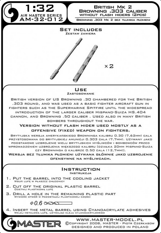 British Mk 2 Browning .303 Caliber without Flash Hiders (2pcs) - MASTER MODEL 32-012