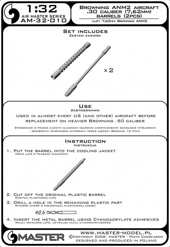 Browning ANM2 Aircraft .30 Caliber (7,62mm) Barrels (2pcs) - MASTER MODEL 32-010