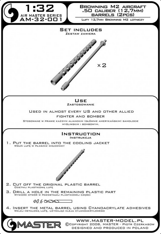 Browning M2 Aircraft .50 Caliber (12,7mm) Barrels (2pcs) - MASTER MODEL 32-001