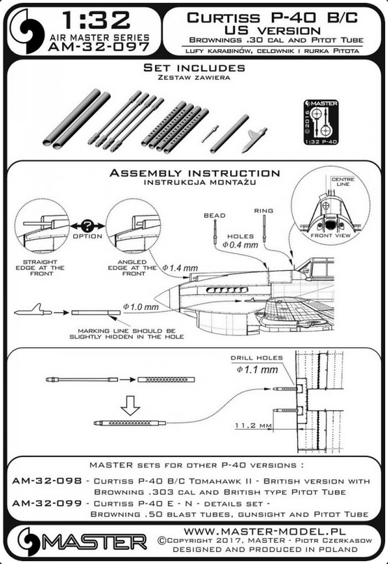 Curtiss P-40 B/C - US version - Browning .30 cal and US type Pitot Tube - MASTER MODEL AM-32-097