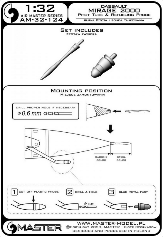 Dassault Mirage 2000 - Pitot Tube and Refueling Probe - MASTER MODEL AM-32-124