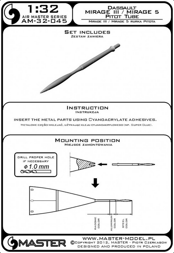 Dassault Mirage III / Mirage 5 Pitot Tube - MASTER MODEL 32-045