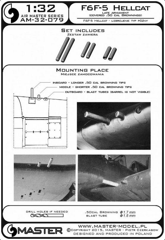 F6F-5 Hellcat - late armament (covered .50 cal Browning barrels) - MASTER MODEL 32-079