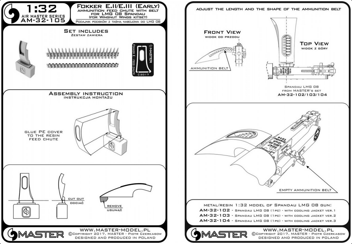 Fokker E.II/E.III (Early) - ammunition feed chute with belt for LMG 08 Spandau (for Wingnut Wings kit) - MASTER MODEL 32-105