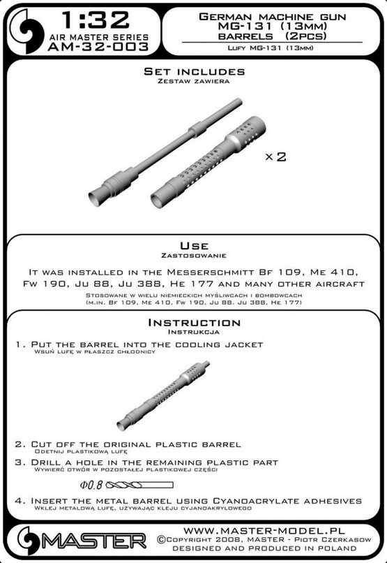 German Machine Gun MG 131 (13mm) Barrels (2pcs) - MASTER MODEL 32-003