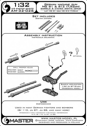 German Machine Gun MG 81 & 81Z (7,92mm) Barrels & Etched Sights (2pcs) - MASTER MODEL 32-026