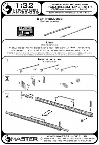 German WWI Machine Gun Parabellum LMG 14/17 (7,92mm) Barrels (1pcs) - MASTER MODEL 32-025