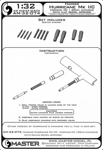 Hawker Hurricane Mk IIC - Hispano Mk I 20mm cannons (with flat recoil springs) - MASTER MODEL 32-074