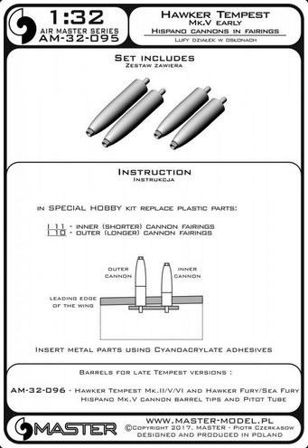 Hawker Tempest Mk.V early - Hispano 20mm cannon barrels in fairings - MASTER MODEL 32-095