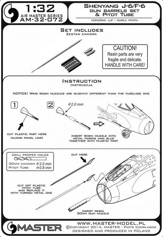 Shenyang J-6/F-6 - gun barrels set & Pitot Tube - MASTER MODEL 32-072