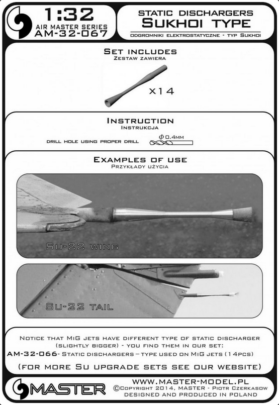 Static Dischargers - type used on Sukhoi jets (14 pcs) - MASTER MODEL 32-067