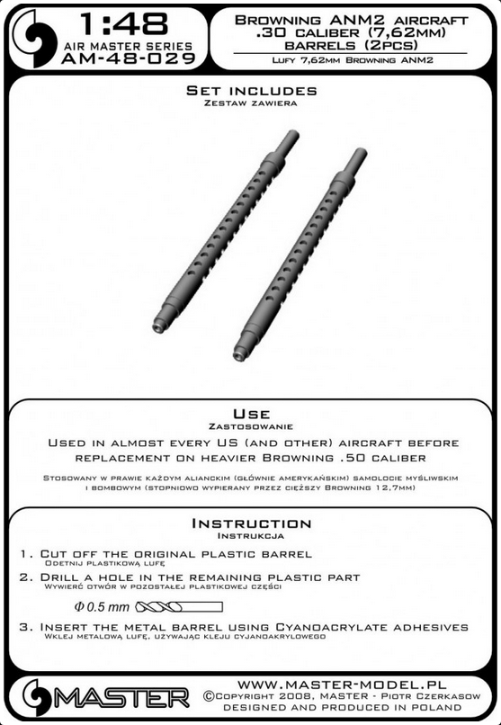 Browning ANM2 Aircraft .30 Caliber (7,62mm) Barrels (2pcs) - MASTER MODEL 48-029
