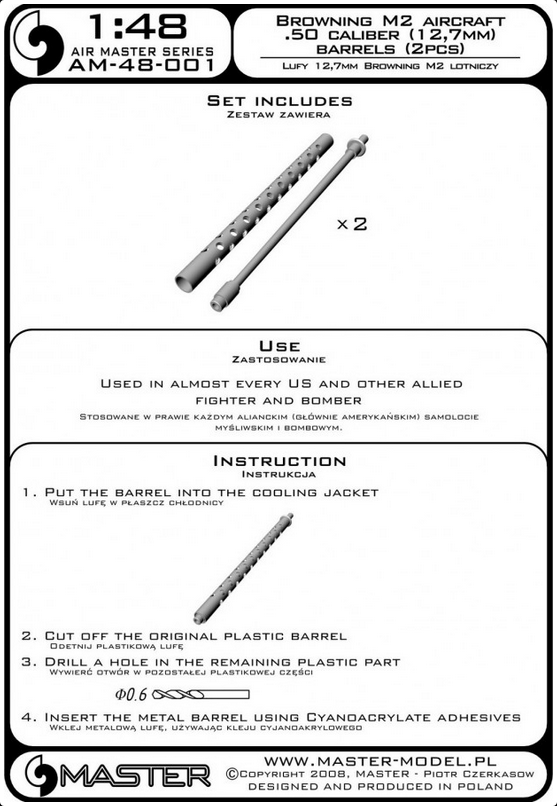 Browning M2 Aircraft .50 Caliber (12,7mm) Barrels (2pcs) - MASTER MODEL 48-001
