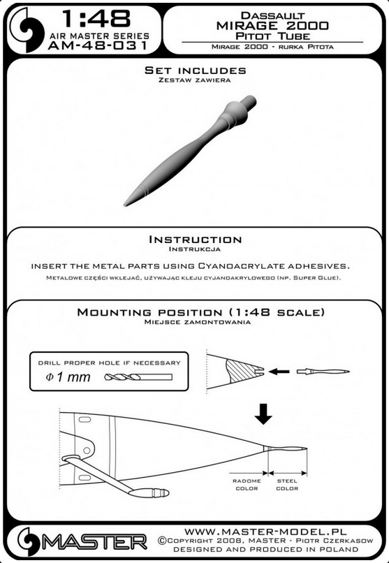 Dassault Mirage 2000 Pitot Tube - MASTER MODEL 48-031