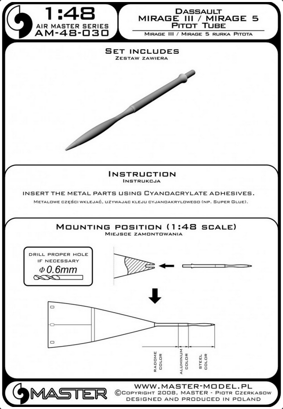 Dassault Mirage III / Mirage 5 Pitot Tube - MASTER MODEL 48-030