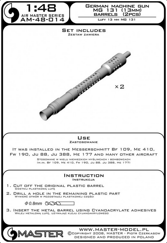 German Machine Gun MG 131 (13mm) Barrels (2pcs) - MASTER MODEL 48-014
