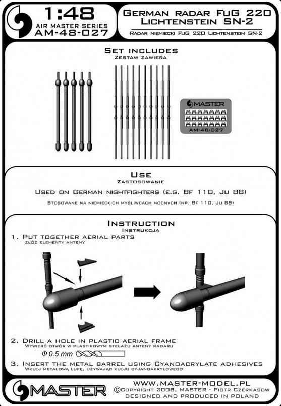 German Radar FuG 220 Lichtenstein SN-2 (Used On Nightfighters BF110,Ju-88) - MASTER MODEL 48-027