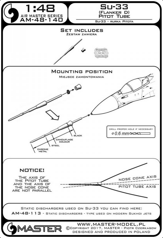 Su-33 (Flanker D) - Pitot Tube - MASTER MODEL 48-140