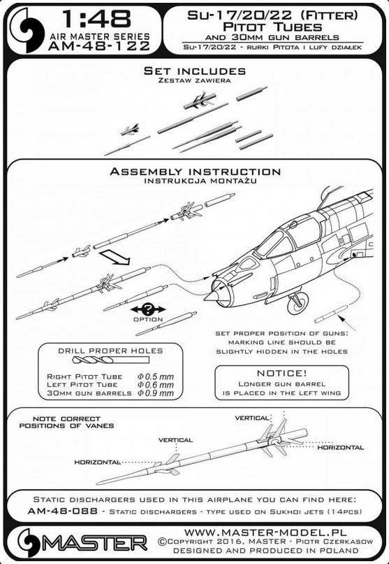 Su-17/20/22 (Fitter) Pitot Tubes and 30mm gun barrels - MASTER MODEL 48-122
