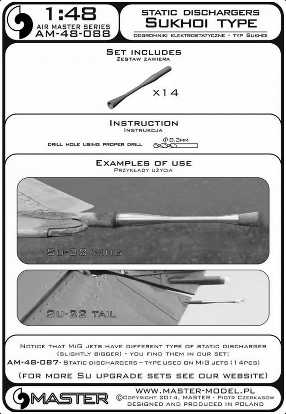Static Dischargers - type used on Sukhoi jets (14 pcs) - MASTER MODEL 48-088