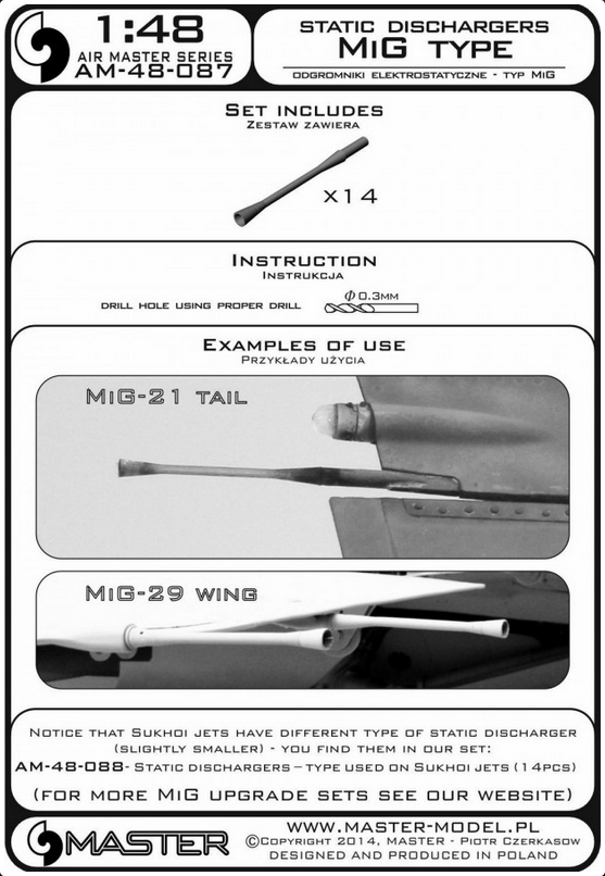 Static Dischargers - type used on MiG jets (14 pcs) - MASTER MODEL 48-087