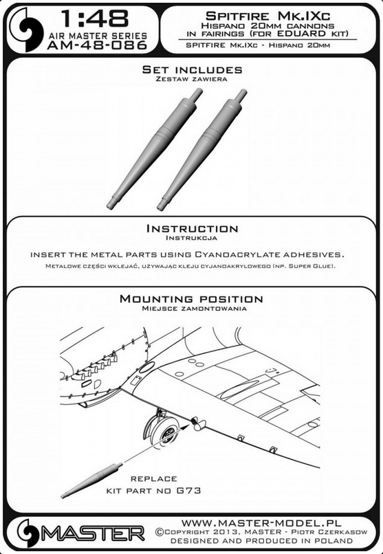 Sptifire Mk.IXc Hispand 20mm Cannons in Fairings (pour Kit Eduard) - MASTER MODEL 48-086