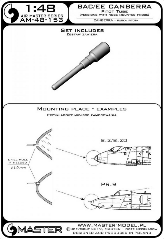BAC/EE Canberra - Pitot Tube (used in versions with nose mounted probe) - MASTER MODEL 48-153
