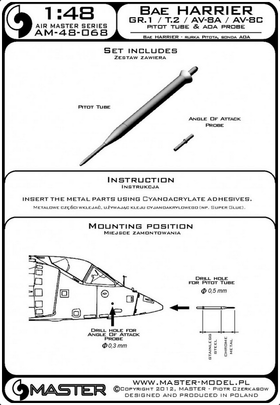 BAe Harrier GR.1/T.2/AV-8A/AV-8C Pitot Tube & ADA Probe - MASTER MODEL 48-068