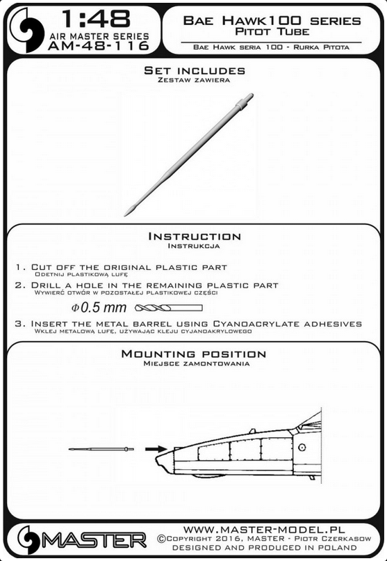 BAE Hawk 100 series Pitot Tube - MASTER MODEL 48-116