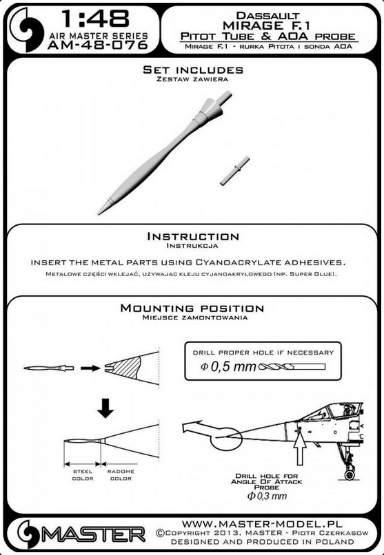 Dassault Mirage F.1 Pitot Tube & ADA Probe - MASTER MODEL AM-48-076