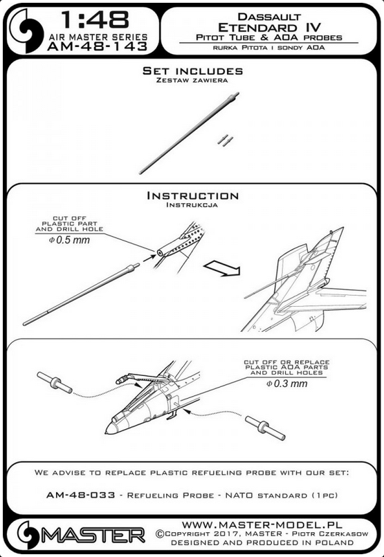 Dassault Etendard IV - Pitot Tube & Angle of Attack probes - MASTER MODEL 48-143