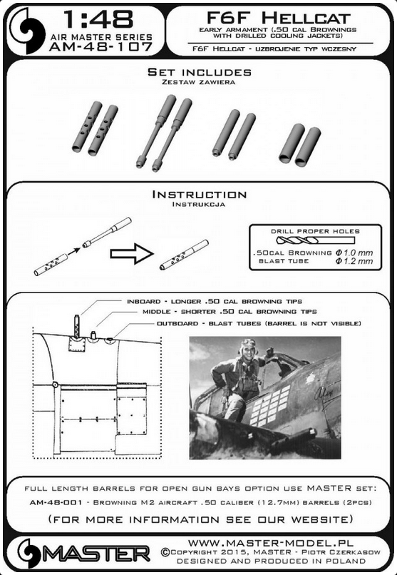 F6F Hellcat - early armament (.50 cal Browning barrels with drilled cooling jackets) - MASTER MODEL 48-107